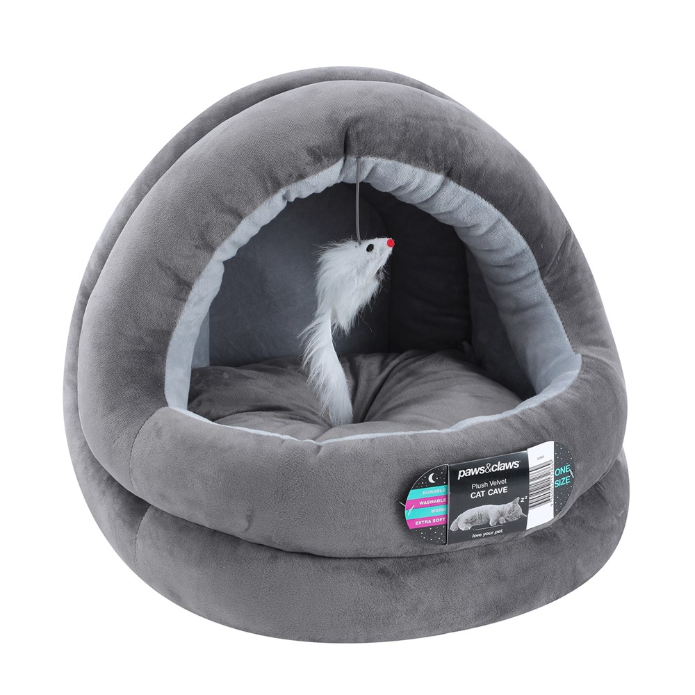 Plush Velvet Cat Cave Grey