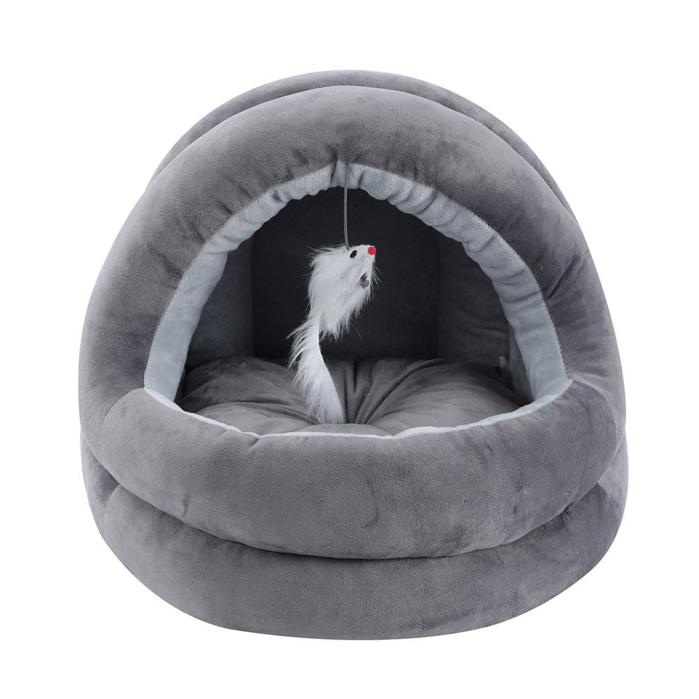 Plush Velvet Cat Cave Grey
