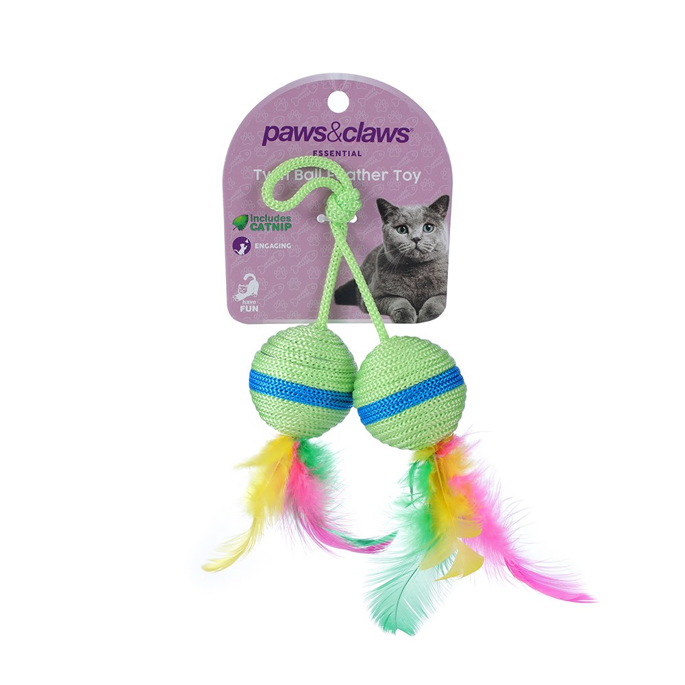 Twin Ball & Feather Cat Toy
