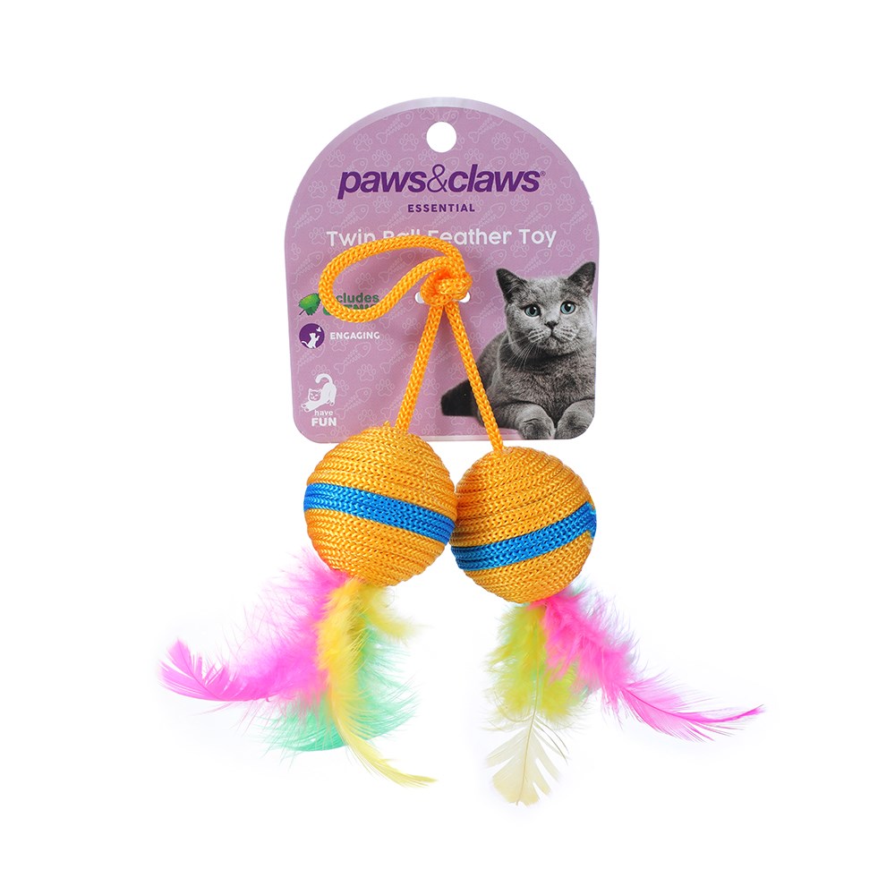Twin Ball & Feather Cat Toy