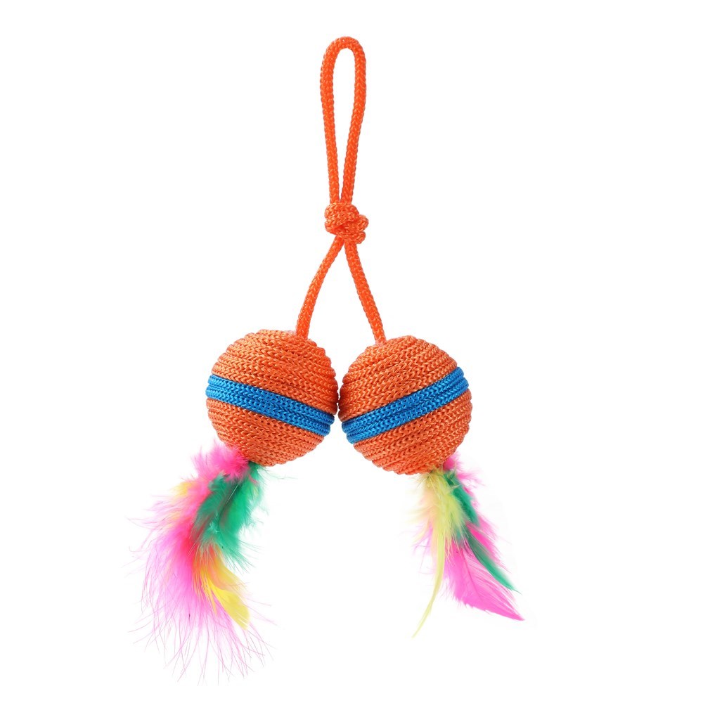 Twin Ball & Feather Cat Toy