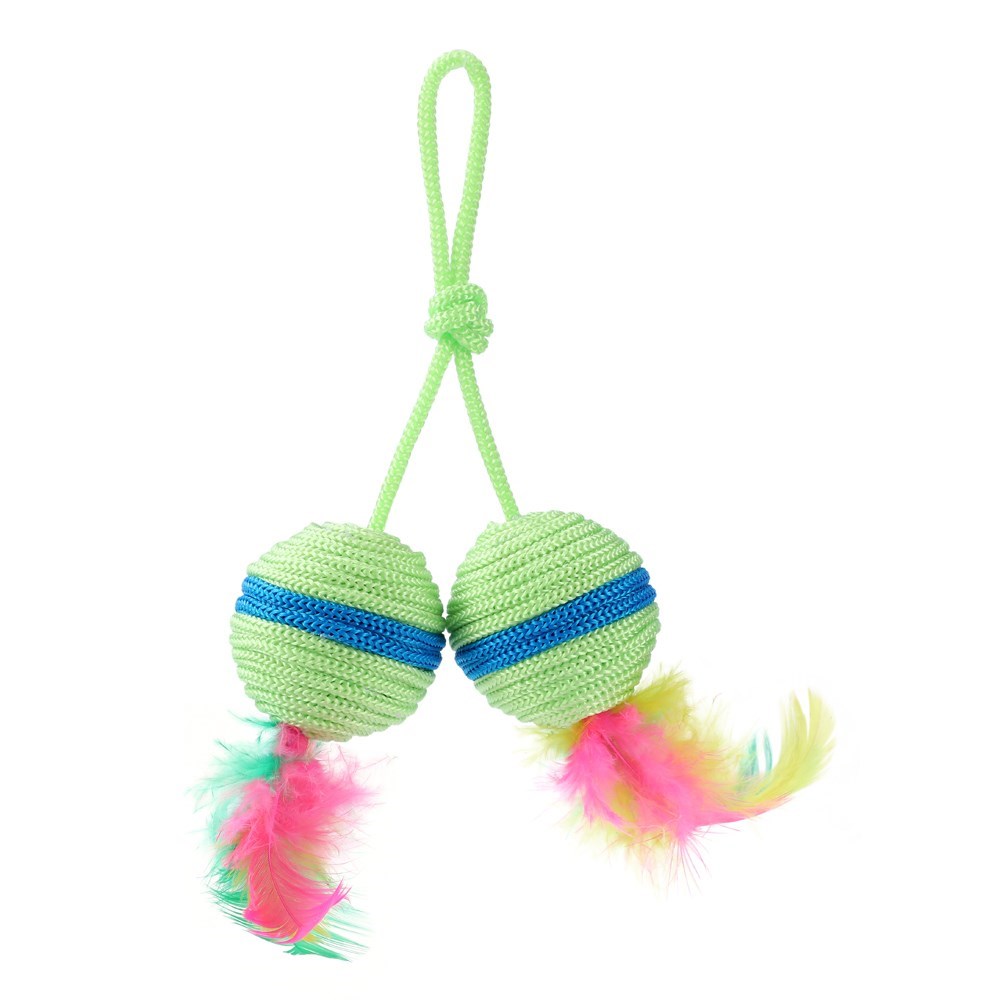 Twin Ball & Feather Cat Toy