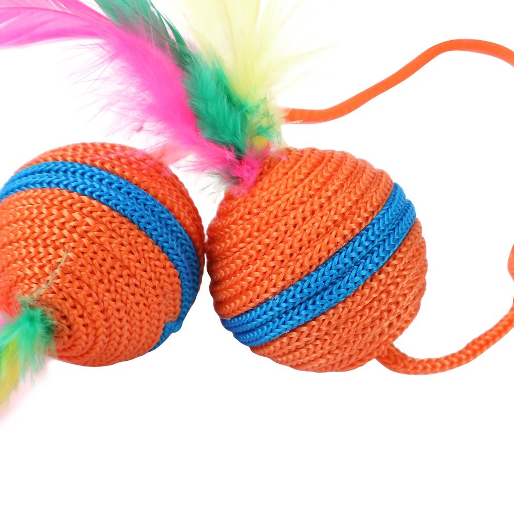 Twin Ball & Feather Cat Toy